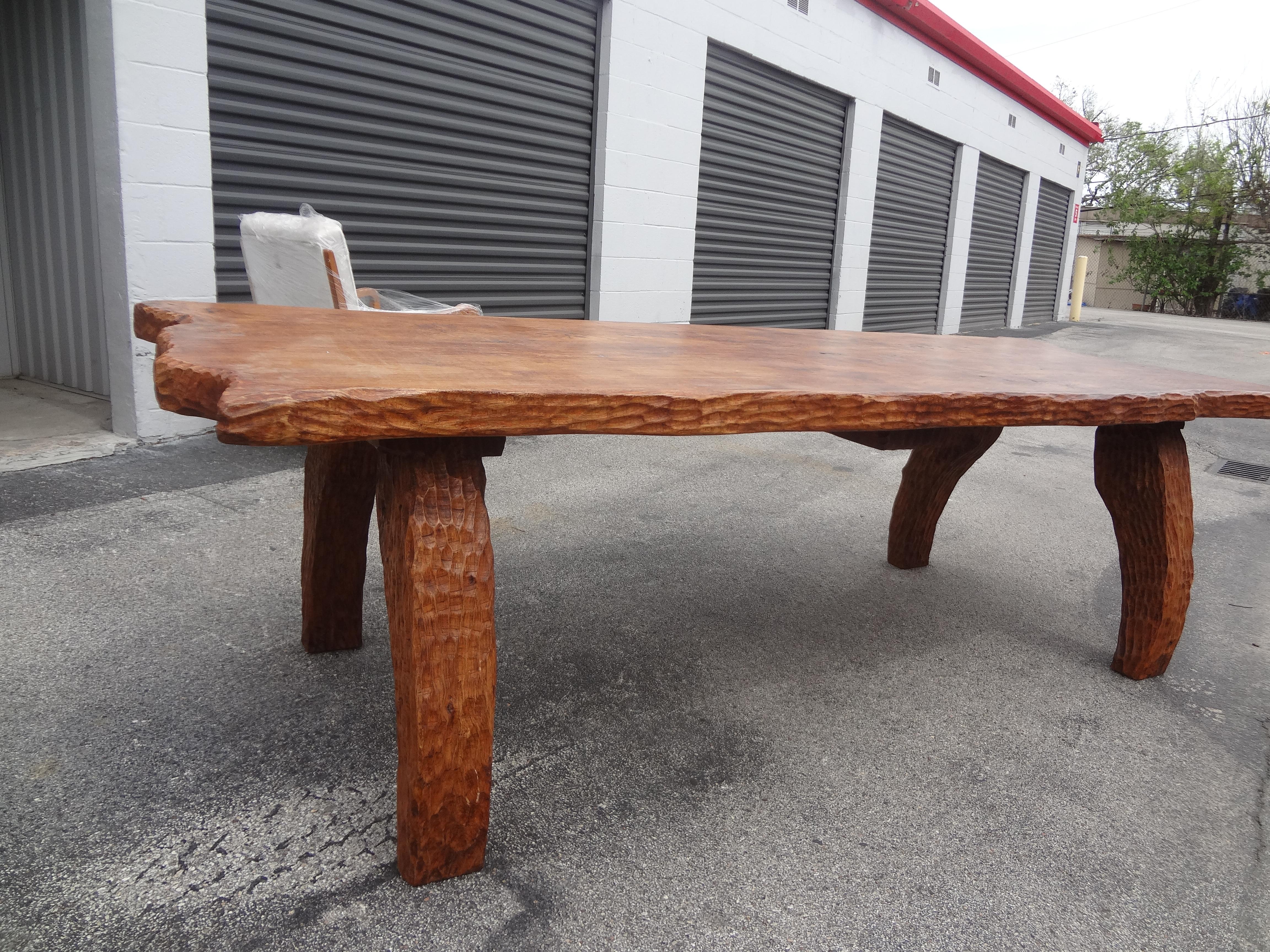 French Brutalist Elm Dining Table Or Center Table By Atelier Marolles For Sale 1