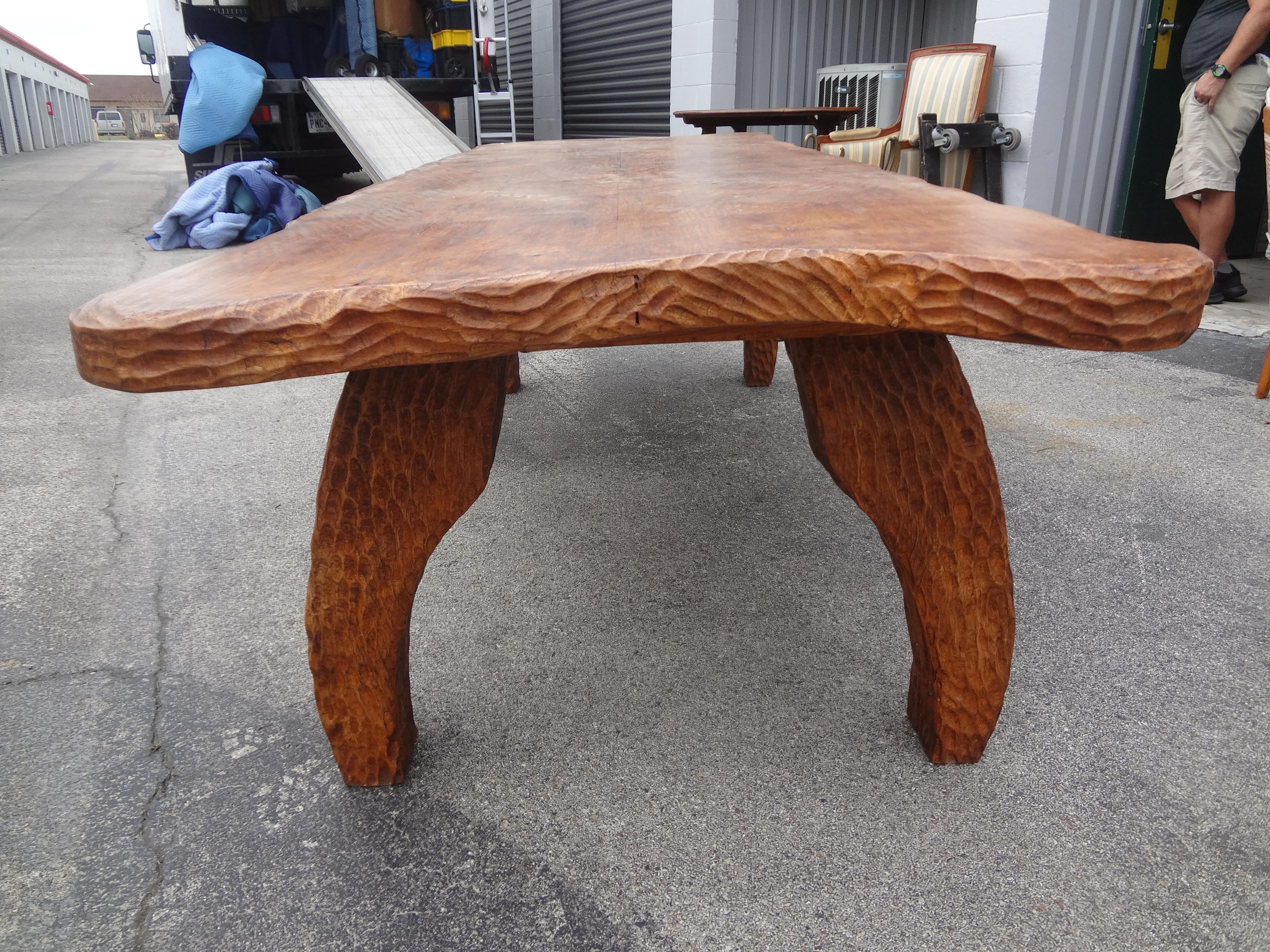 French Brutalist Elm Dining Table Or Center Table By Atelier Marolles For Sale 2