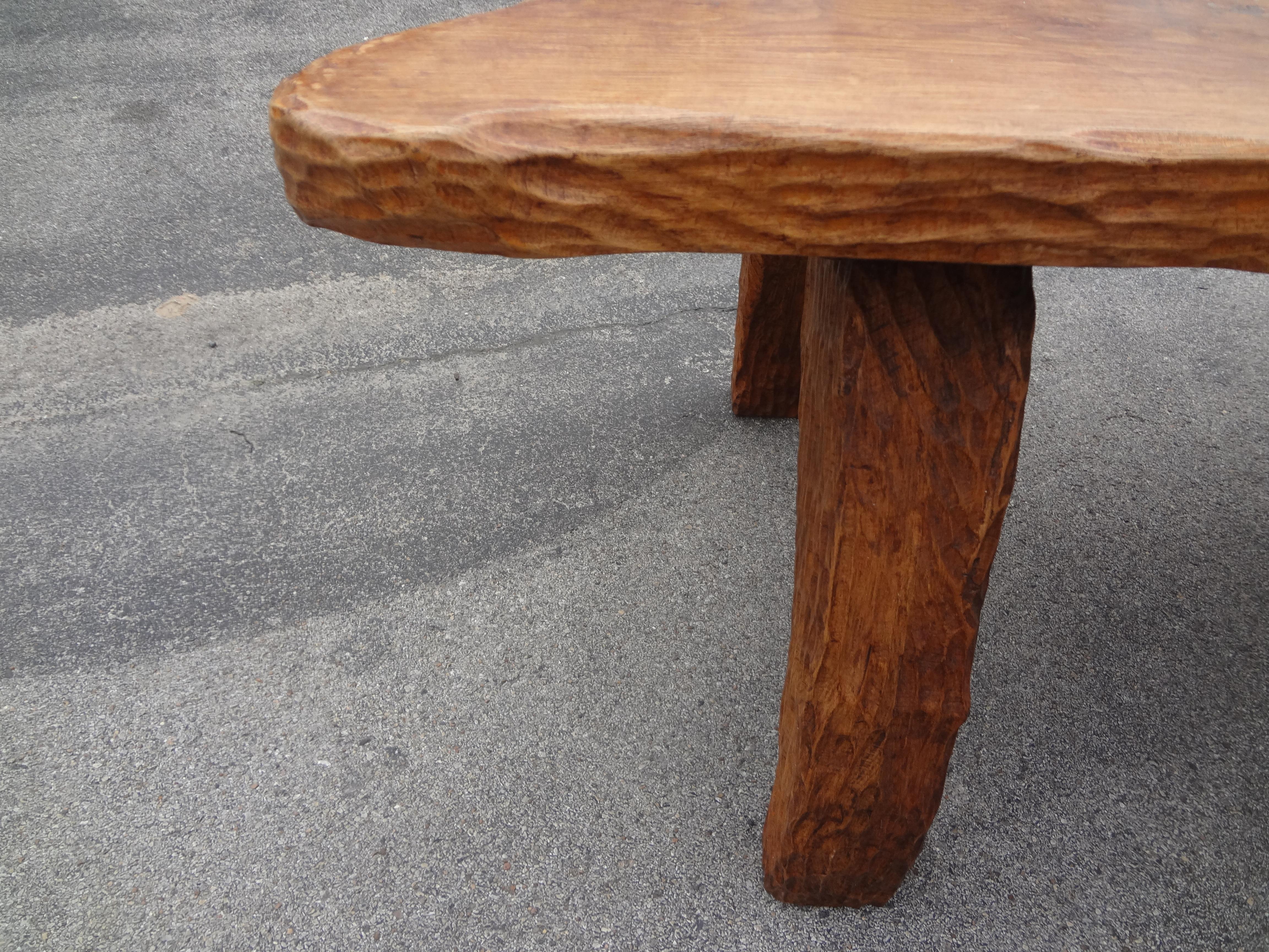 French Brutalist Elm Dining Table Or Center Table By Atelier Marolles For Sale 3