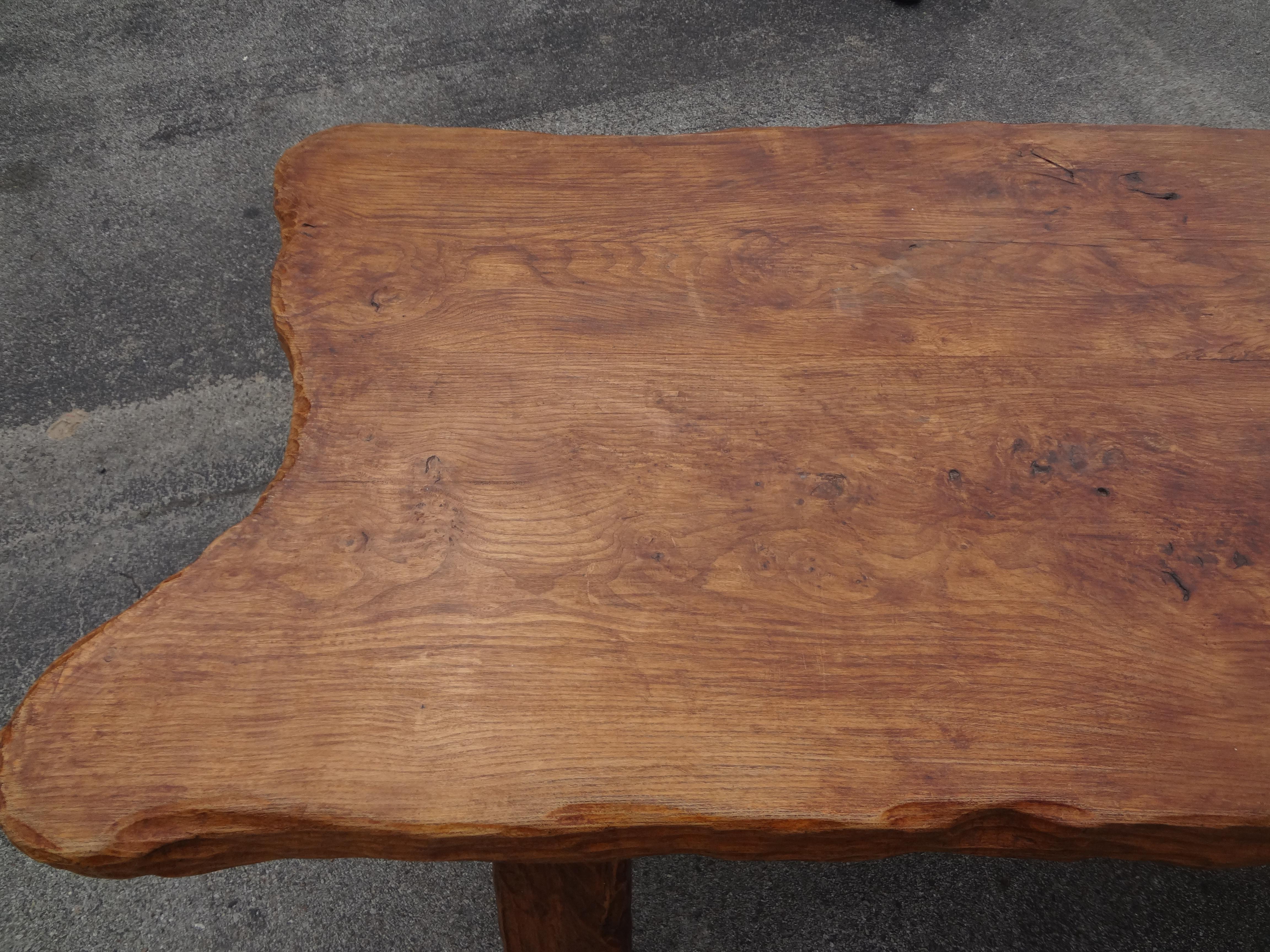 French Brutalist Elm Dining Table Or Center Table By Atelier Marolles For Sale 4