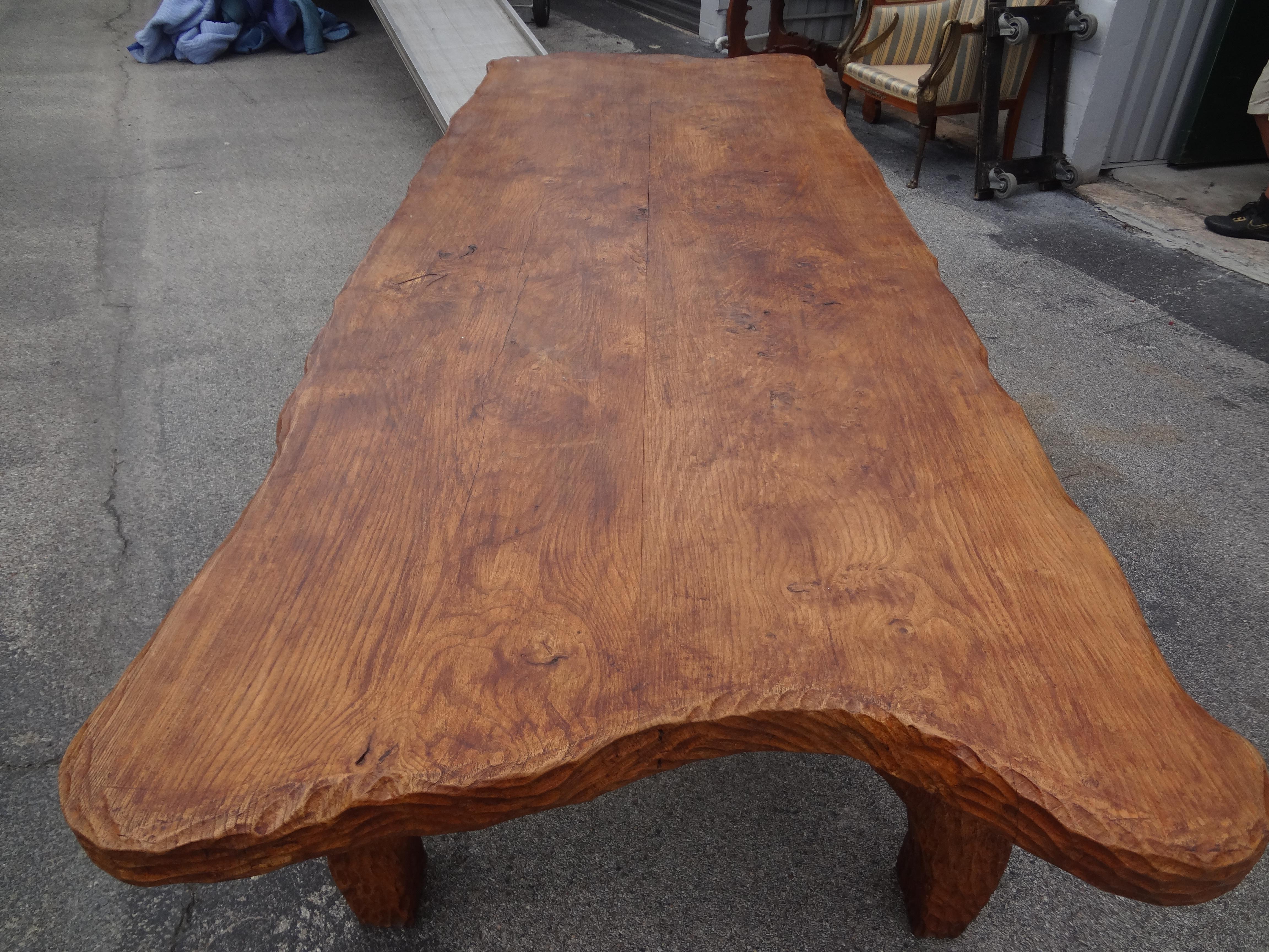 French Brutalist Elm Dining Table Or Center Table By Atelier Marolles For Sale 5