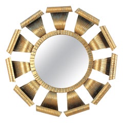 Miroir en fer forgé doré de style brutaliste français, années 1950