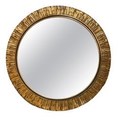 French Brutalist Golden Round Mirror Post-Modern