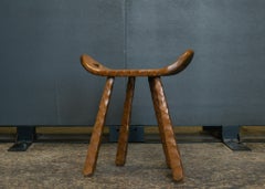 French Brutalist Hand-Carved Wood Stool, circa 1950s