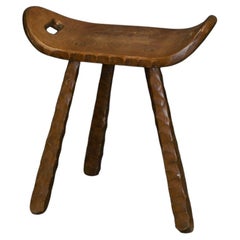 French Brutalist Hand-Carved Wood Stool, circa 1950s