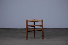 French Brutalist Handcarved Tripod Stool, in Style of Charlotte Perriand
