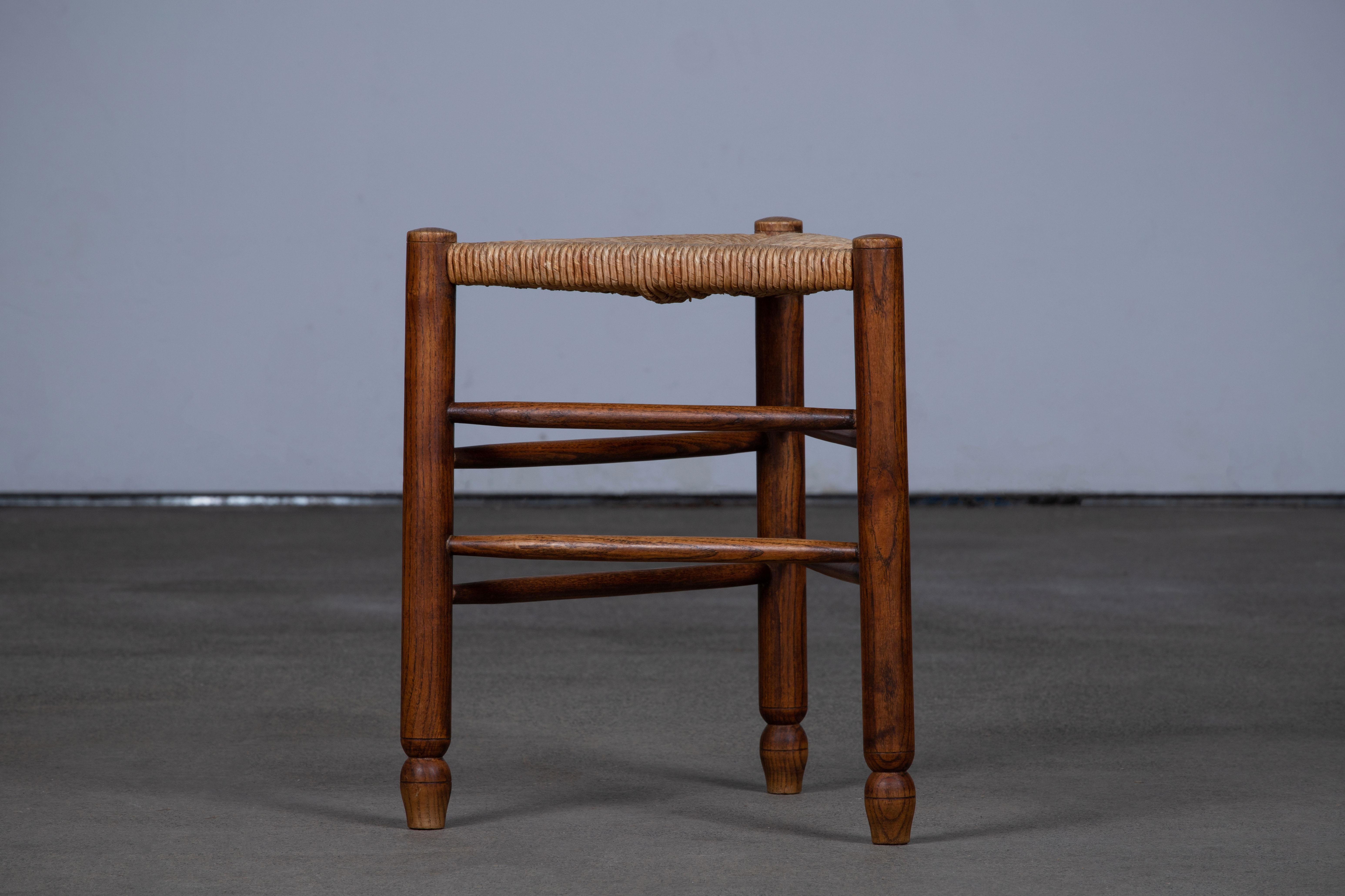 20th Century French Brutalist Handcarved Tripod Stool, in Style of Charlotte Perriand