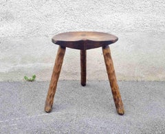 French Brutalist Handcrafted Tripod Stool, 50s