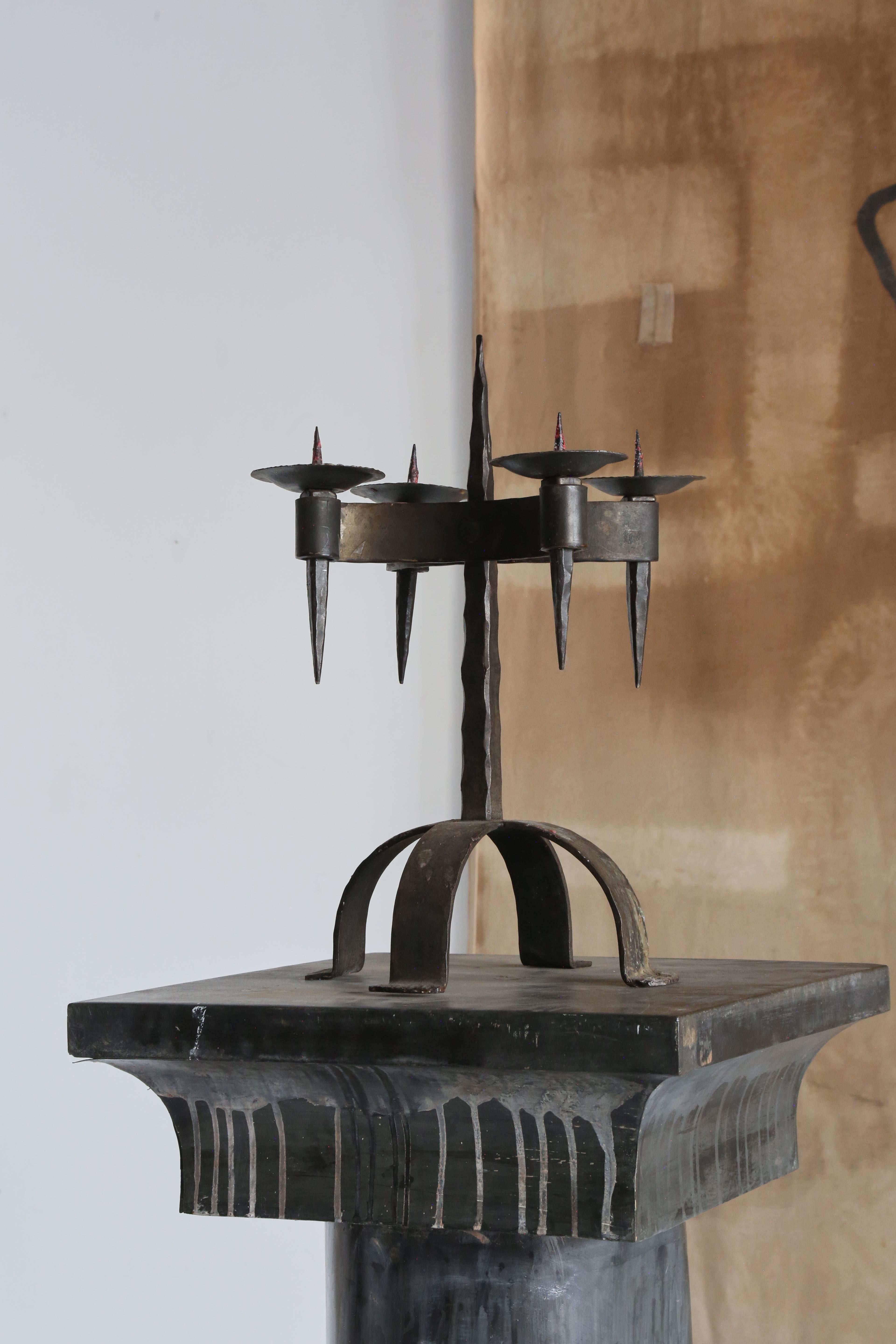 French Brutalist Iron Candelabra  In Excellent Condition In London, England