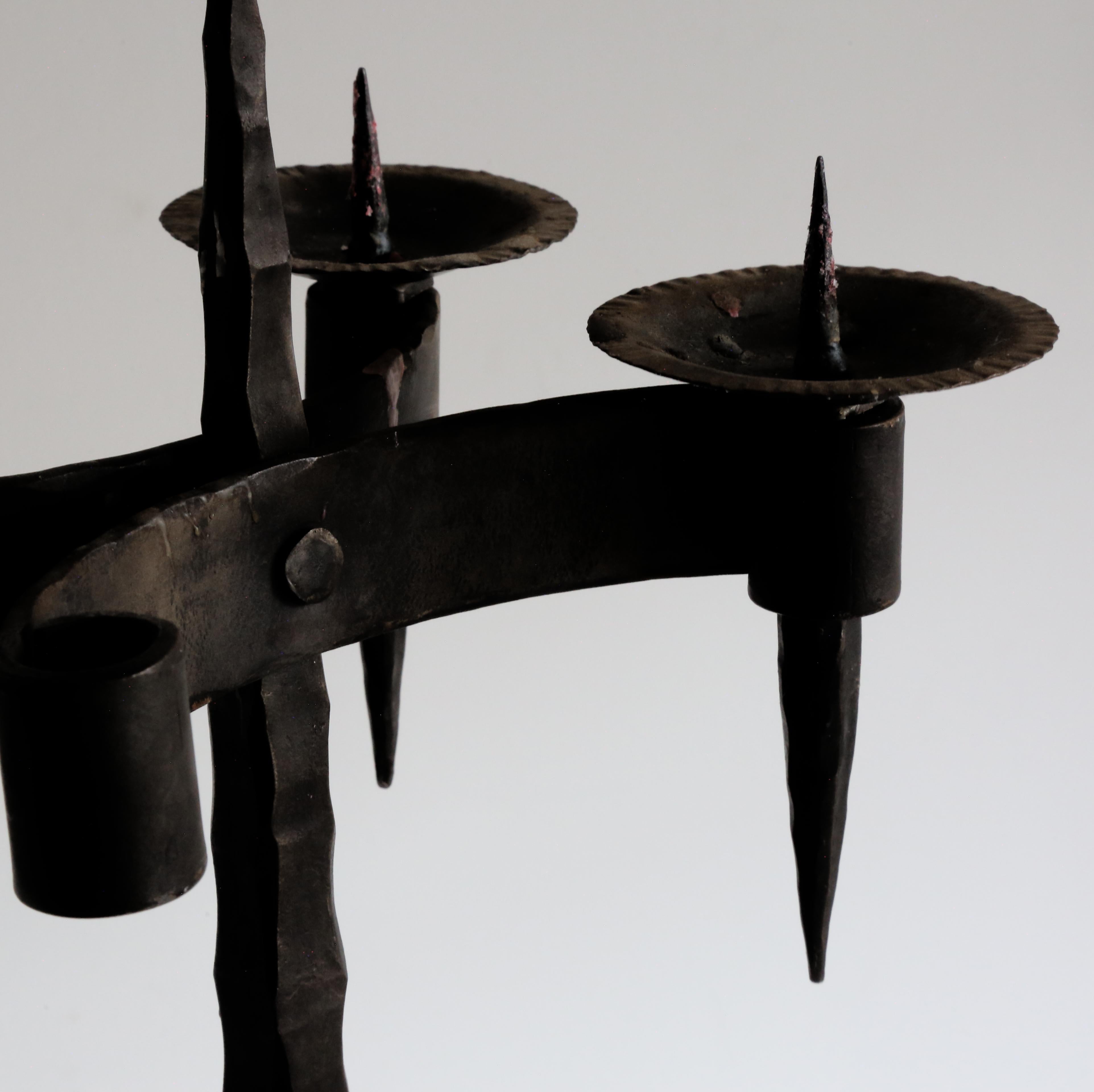 Mid-20th Century French Brutalist Iron Candelabra  For Sale