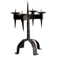 Used French Brutalist Iron Candelabra 