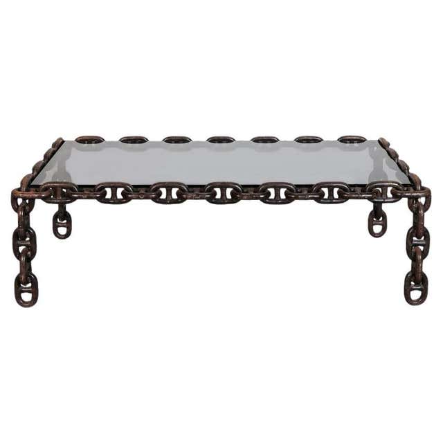 Artisan Large Industrial Chain Link Iron Coffee Table, Belgium, 1970 ...