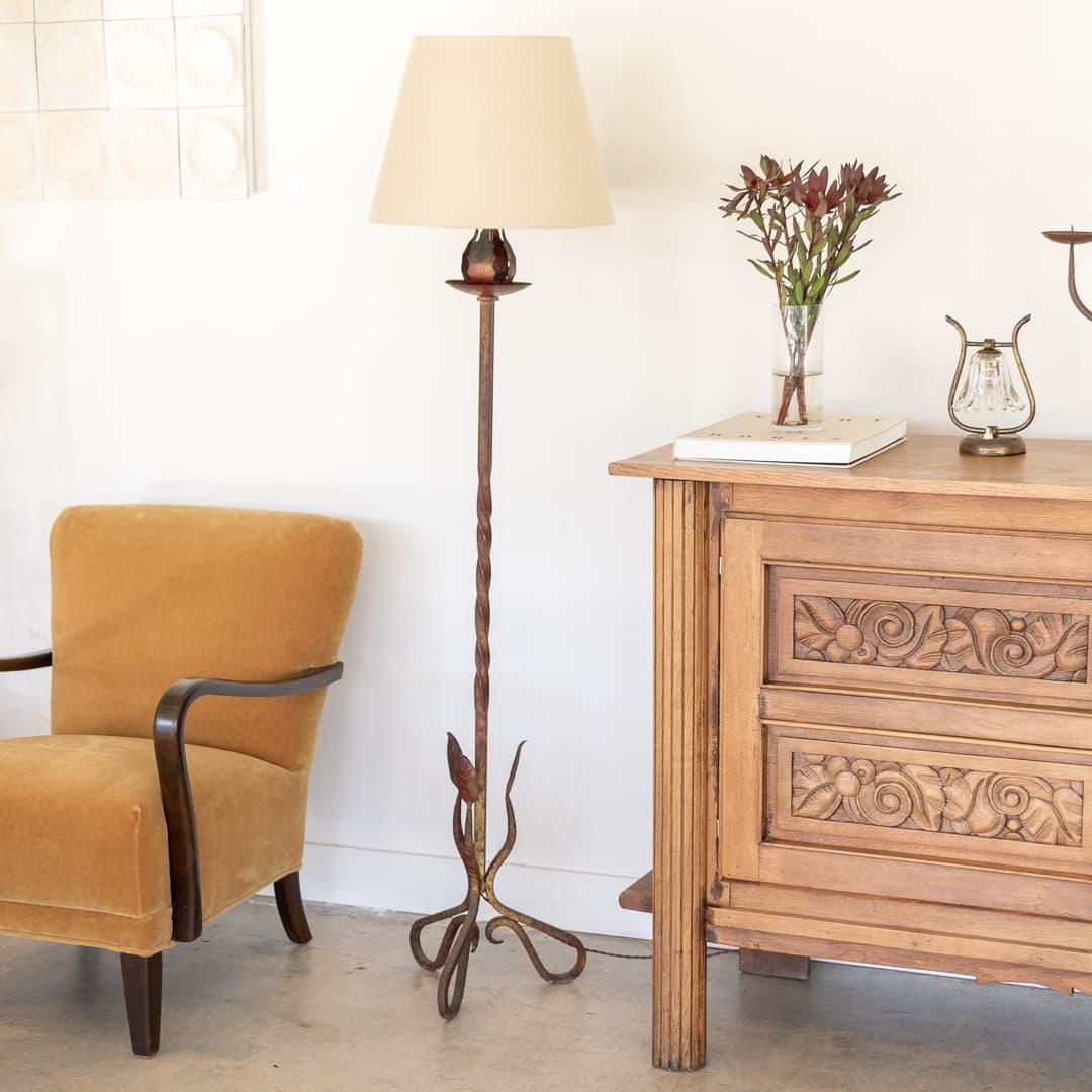 French Brutalist Iron Floor Lamp In Good Condition In Los Angeles, CA