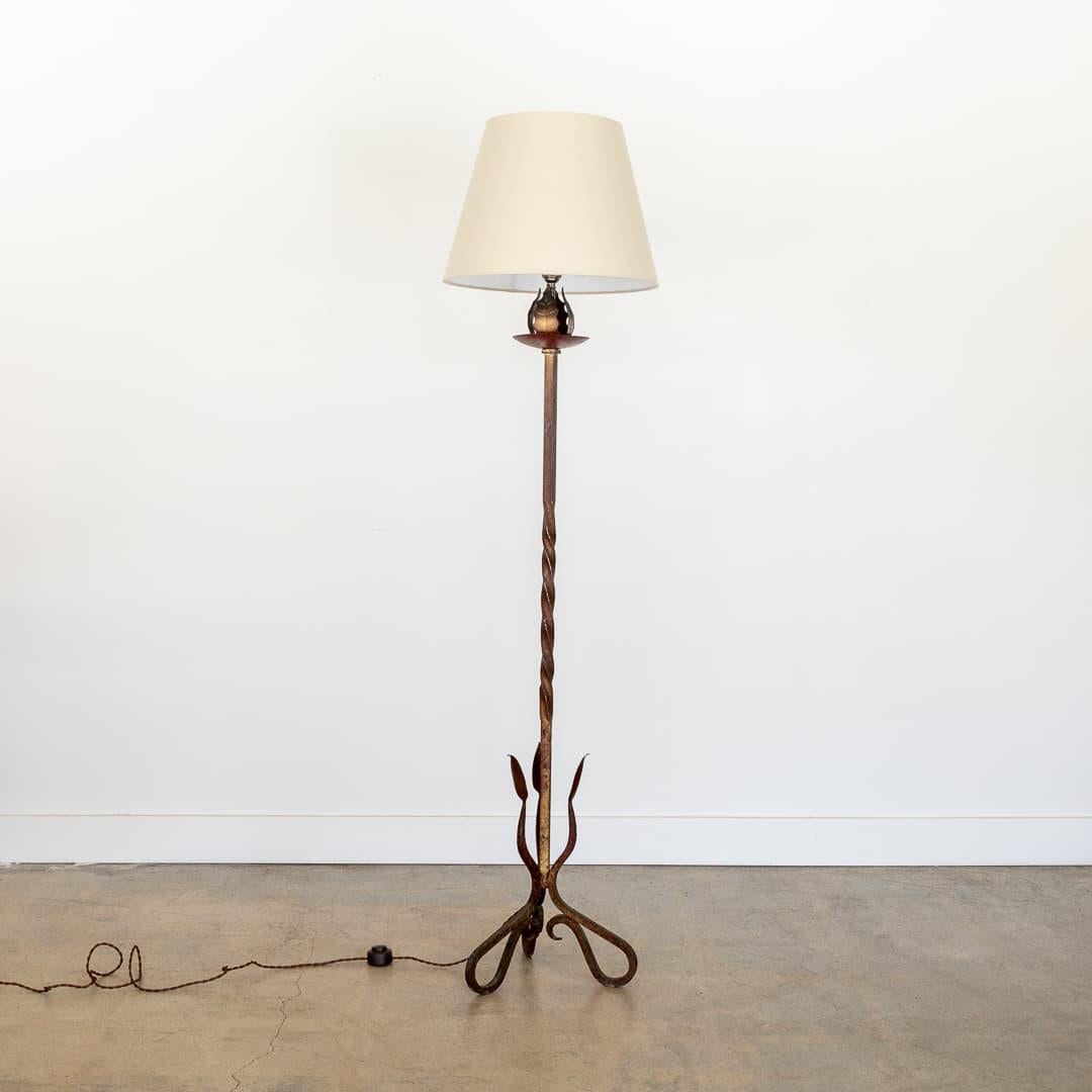 Linen French Brutalist Iron Floor Lamp