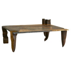 French Brutalist Iron + Gold Leaf Coffee Table by Jean-Jacques Argueyrolles French Brutalist Iron + Gold Leaf Coffee Table by Jean-Jacques Argueyrolles