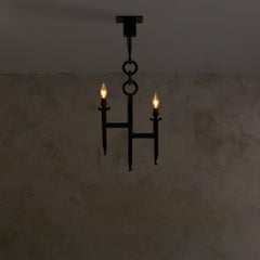 French Brutalist Iron Two-Light Pendant, 1960s