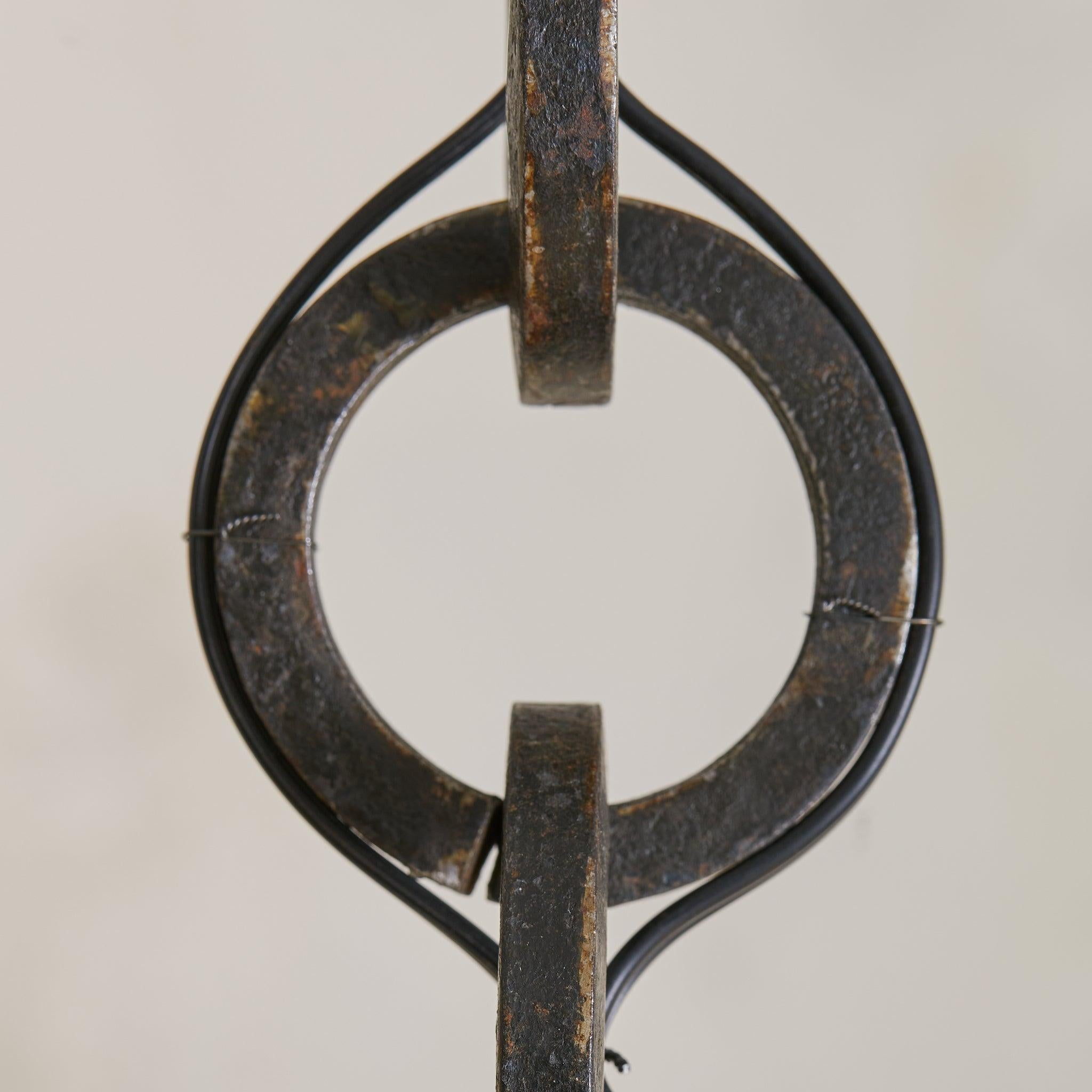 French Brutalist Iron Two-Light Pendant, 1960s For Sale 3