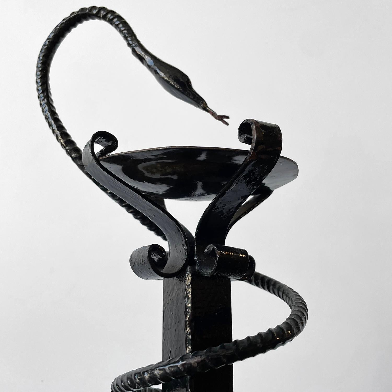 20th Century French Brutalist Iron Zoomorphic Snake Standing Catchall Ashtray  For Sale