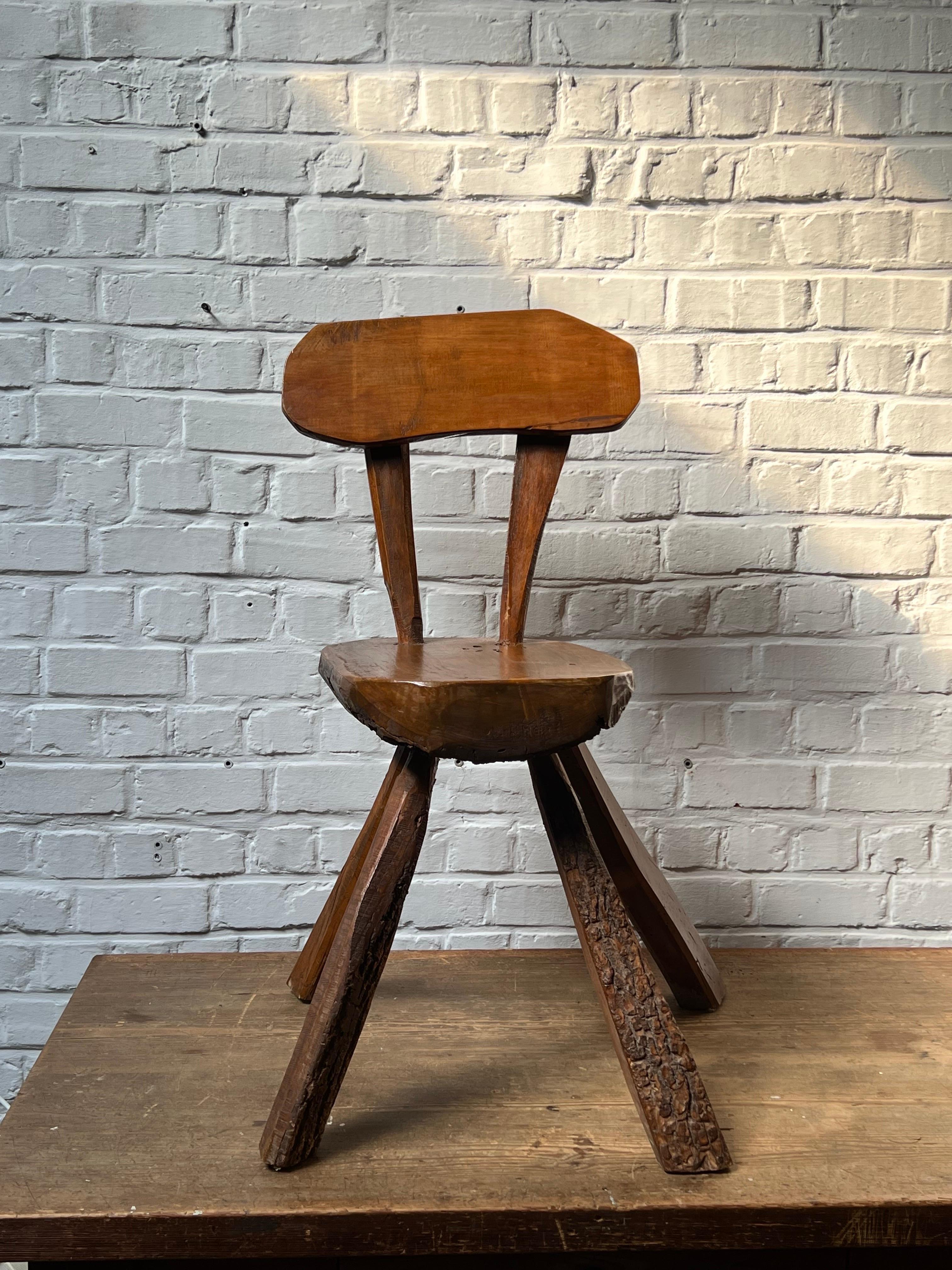 Hand-Carved French Brutalist massive pine Tree chair, unique, 1950s Handmade, folk art For Sale