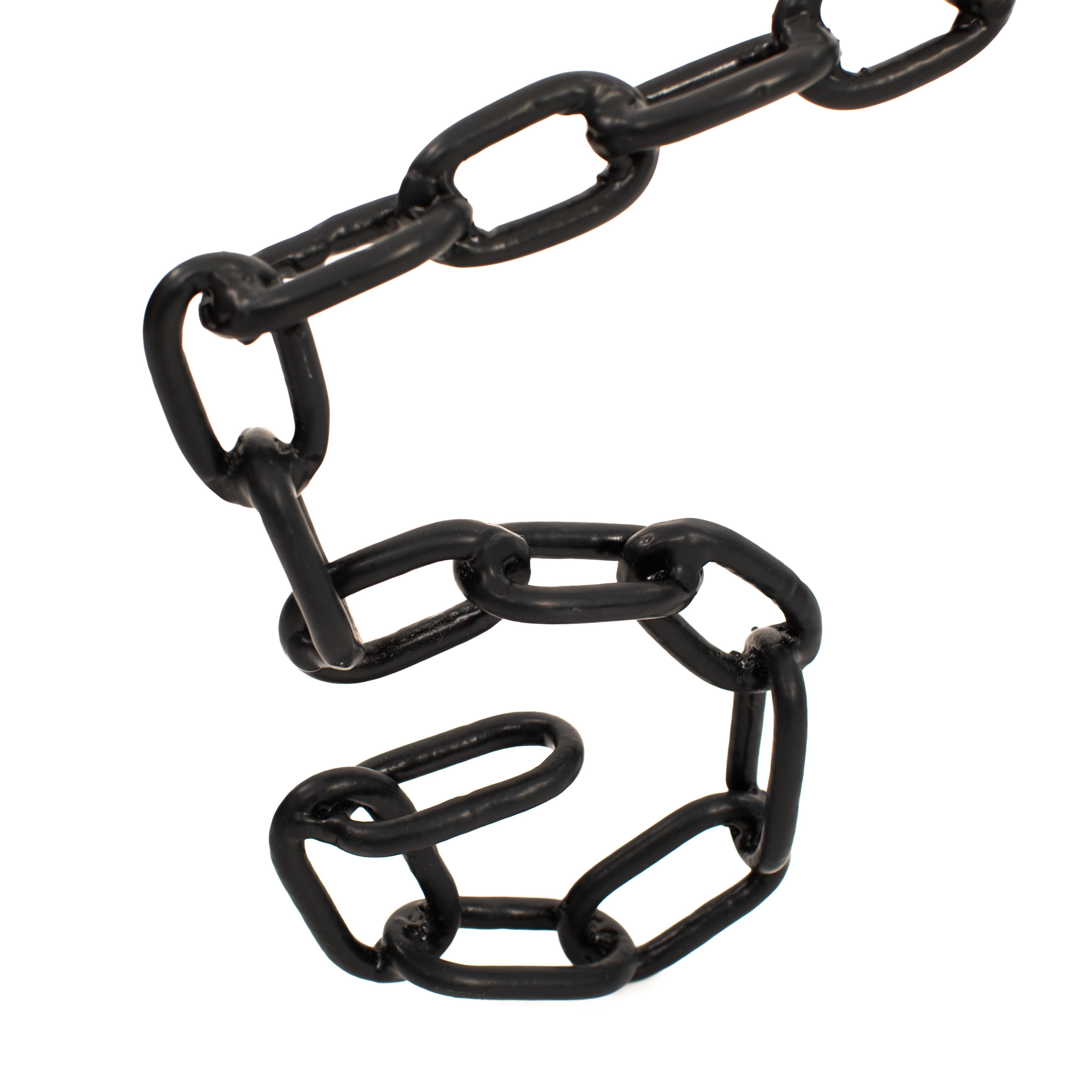 French Brutalist Mid-Century Black Iron Chain Floor Lamp White Silk Shade 1960s For Sale 4