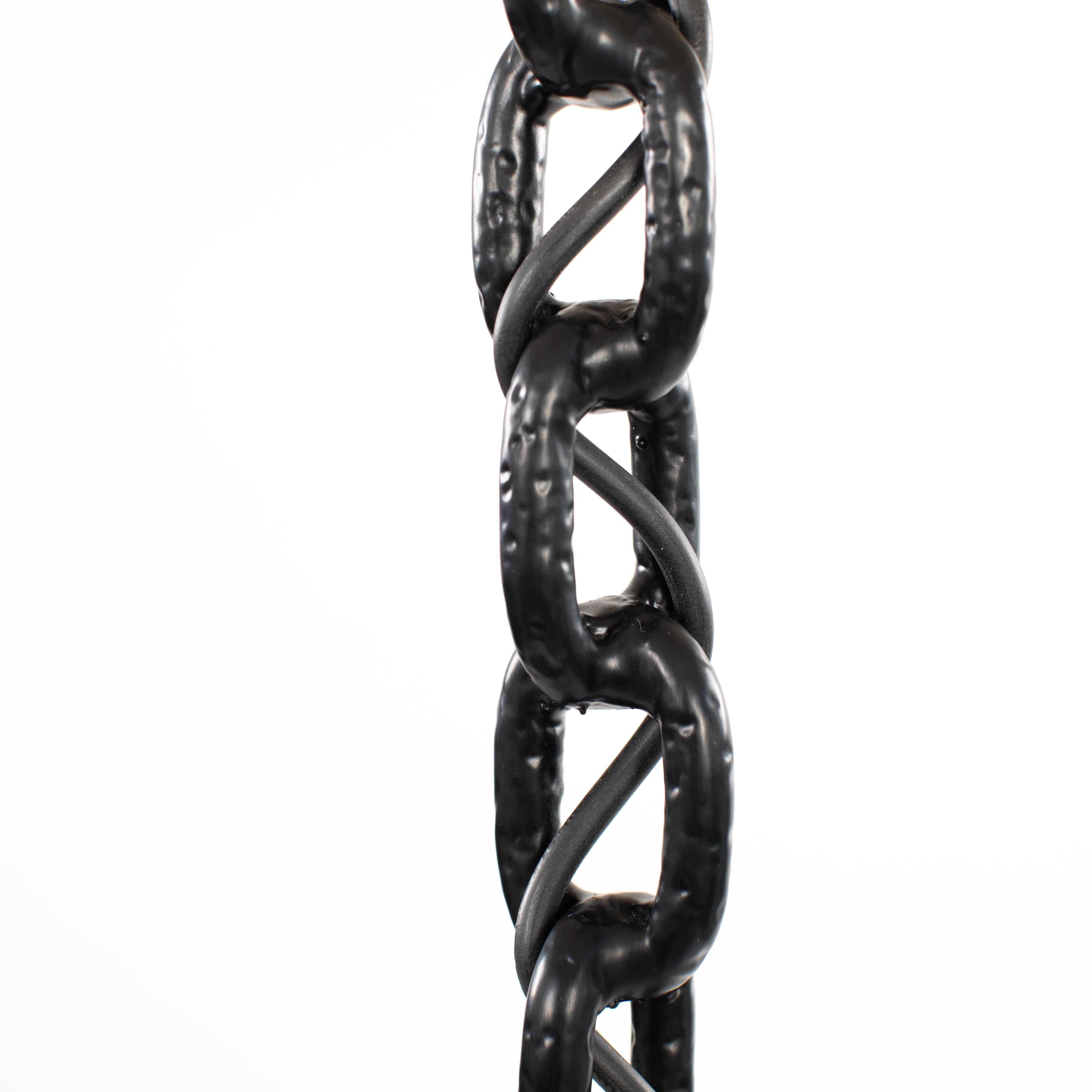 French Brutalist Mid-Century Black Iron Chain Floor Lamp White Silk Shade 1960s For Sale 1