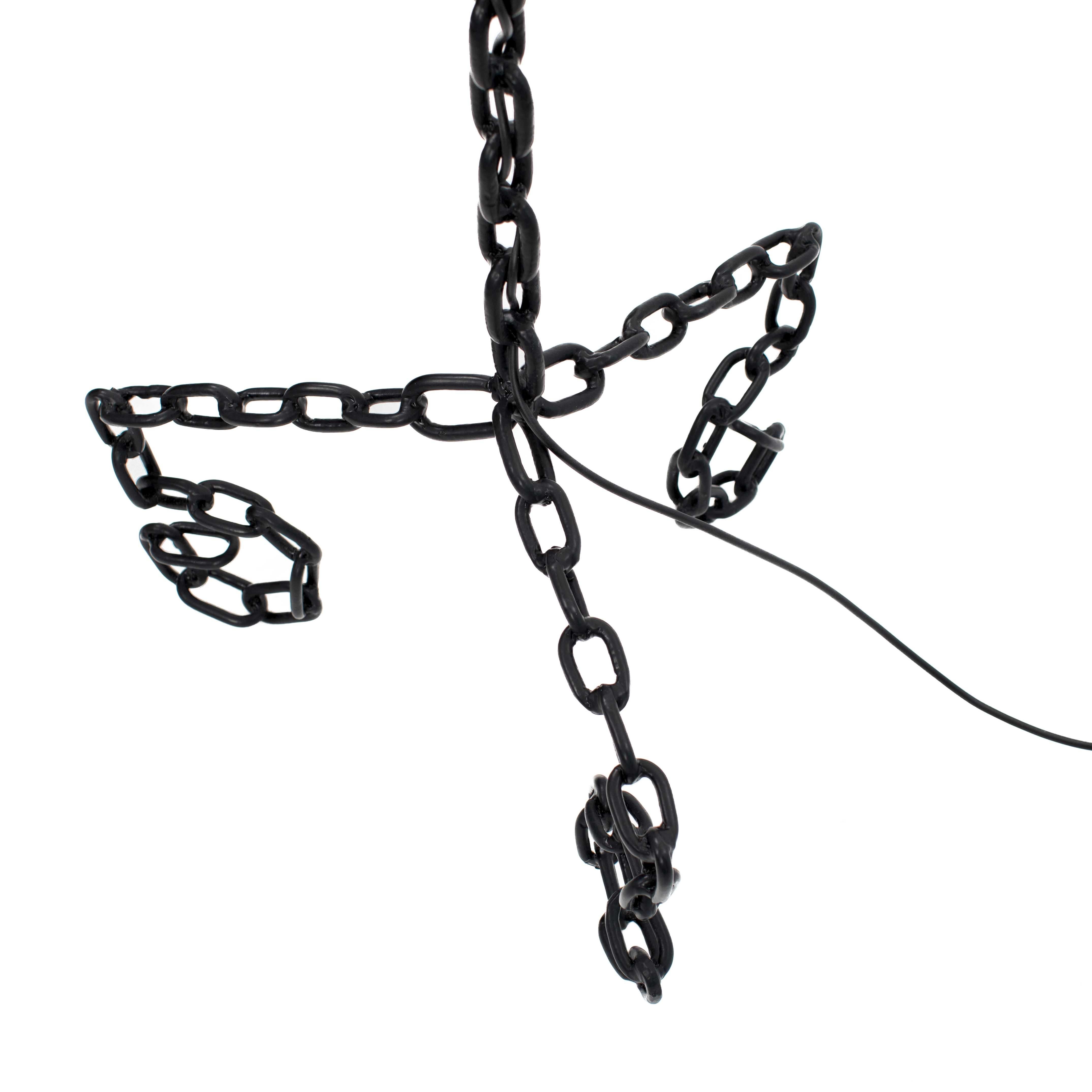 French Brutalist Mid-Century Black Iron Chain Floor Lamp White Silk Shade 1960s For Sale 3