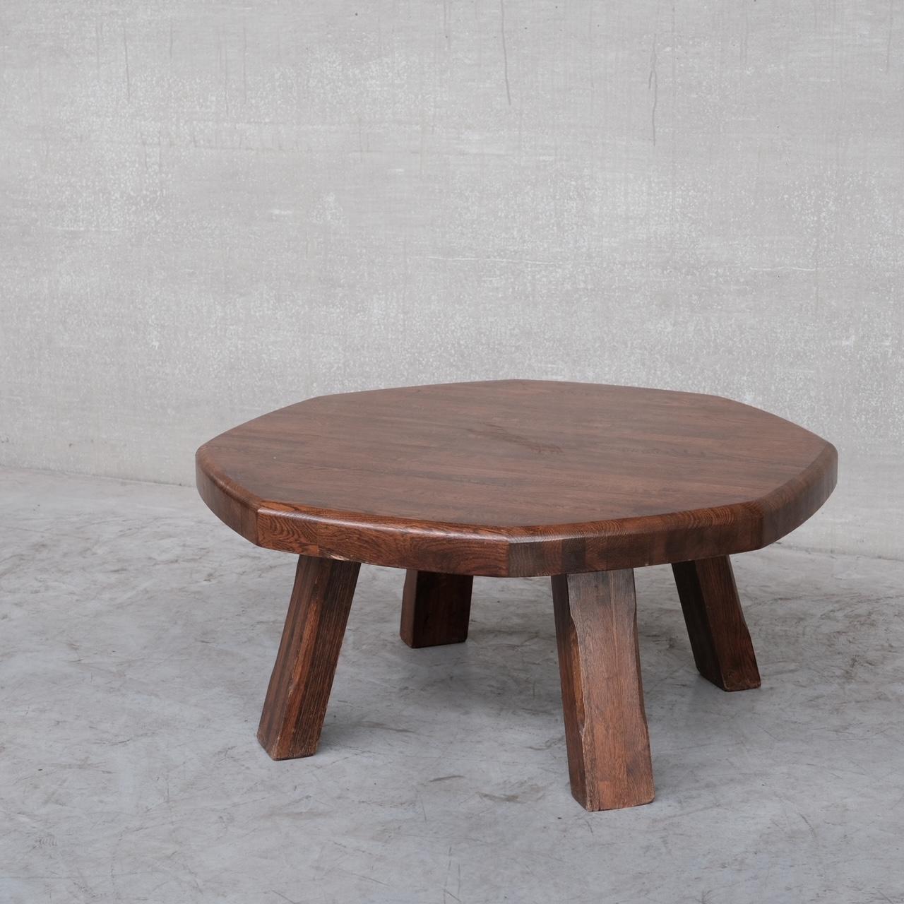 French Brutalist Mid-Century Oak Coffee Table 5