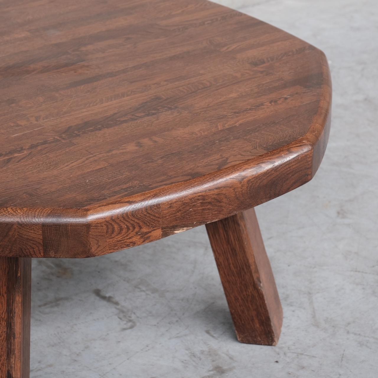 20th Century French Brutalist Mid-Century Oak Coffee Table