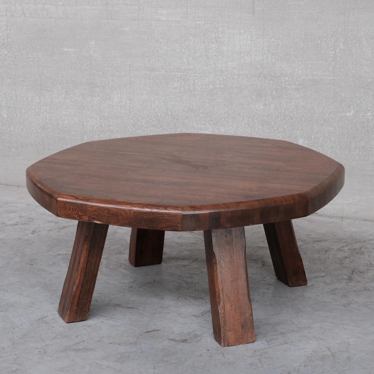 French Brutalist Mid-Century Oak Coffee Table 4