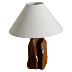 French Brutalist Mid Century Wooden Table Lamp Produced in France 1960s