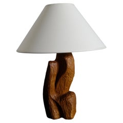 French Brutalist Mid Century Wooden Table Lamp Produced in France, 1960s