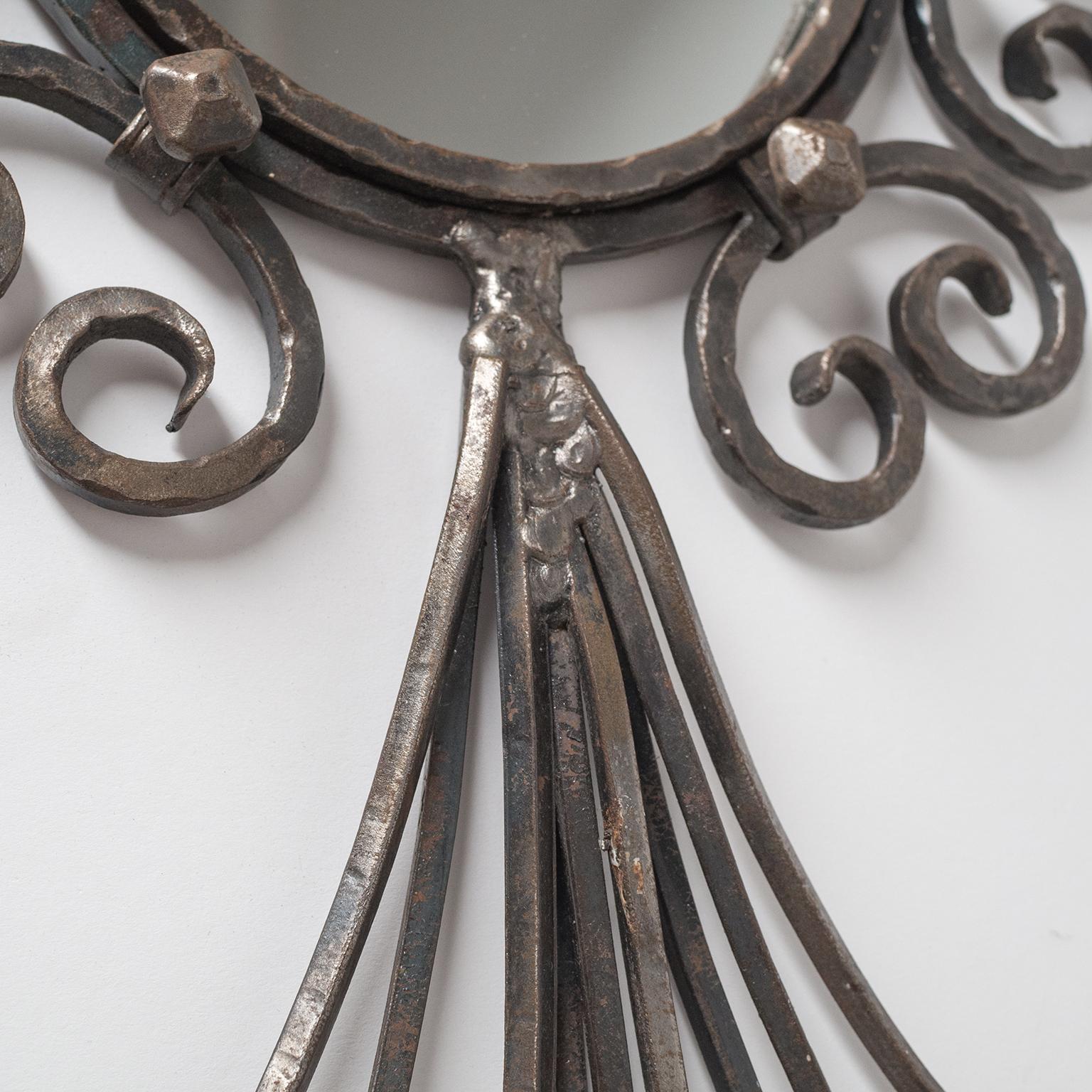 French Brutalist Mirror, circa 1970, Forged Iron For Sale 6