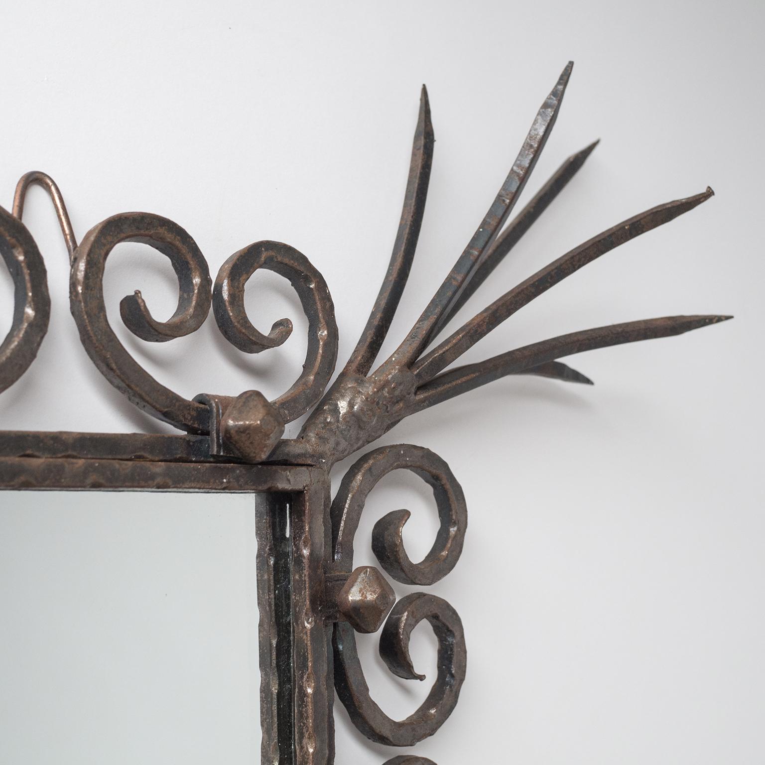 French Brutalist Mirror, circa 1970, Forged Iron For Sale 7