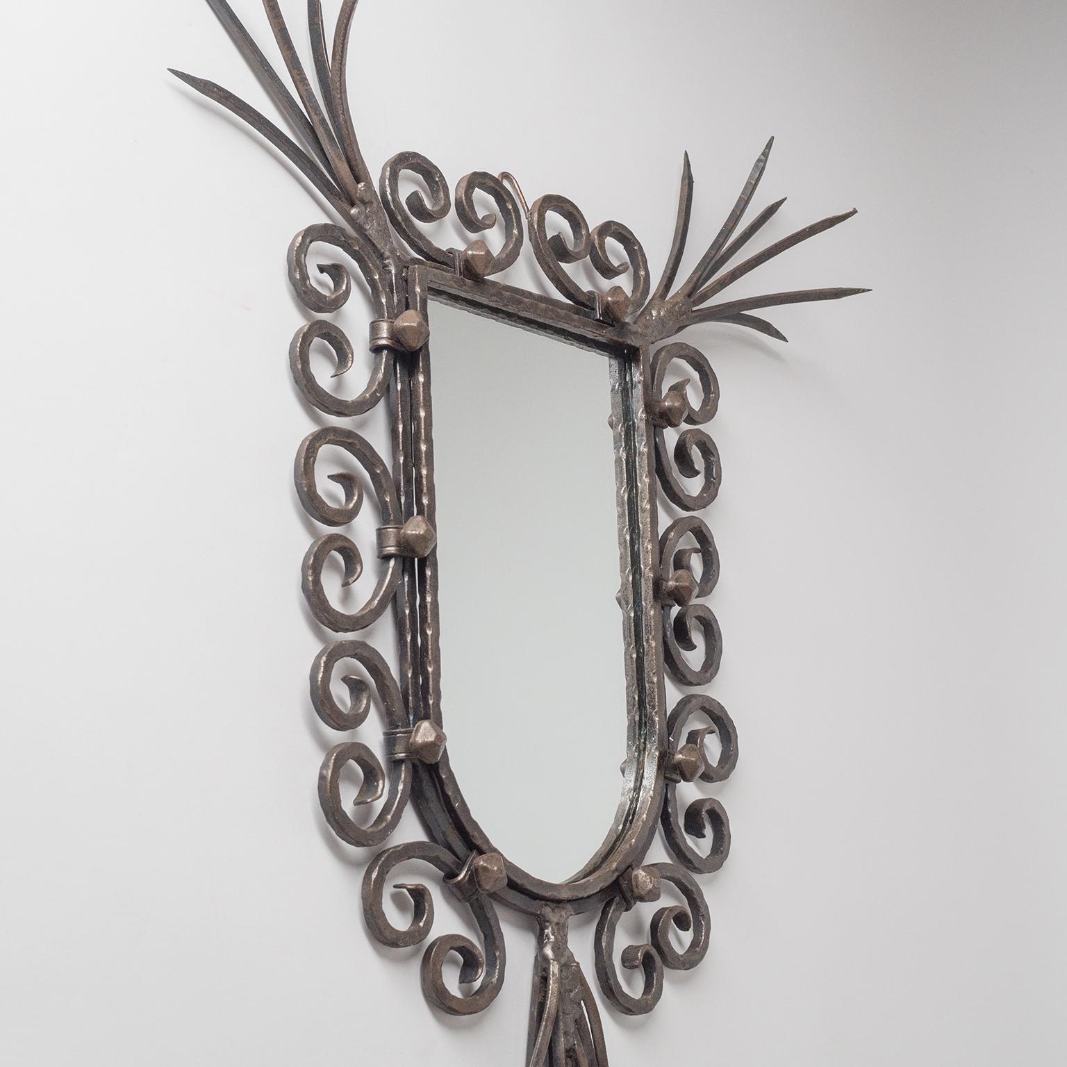 French Brutalist Mirror, circa 1970, Forged Iron For Sale 8