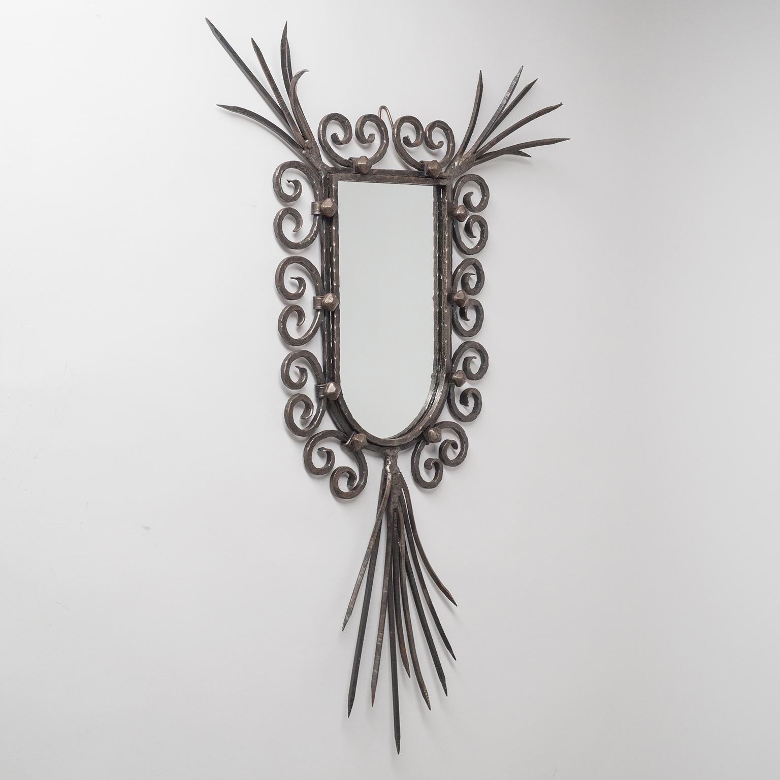 French Brutalist Mirror, circa 1970, Forged Iron For Sale 9