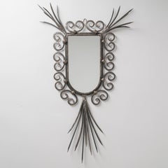French Brutalist Mirror, circa 1970, Forged Iron