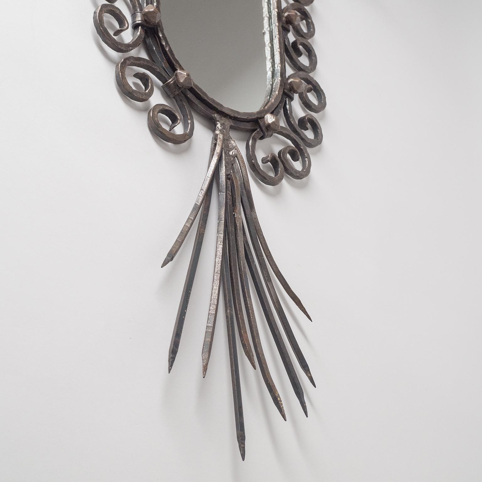 French Brutalist Mirror, circa 1970, Forged Iron For Sale 1