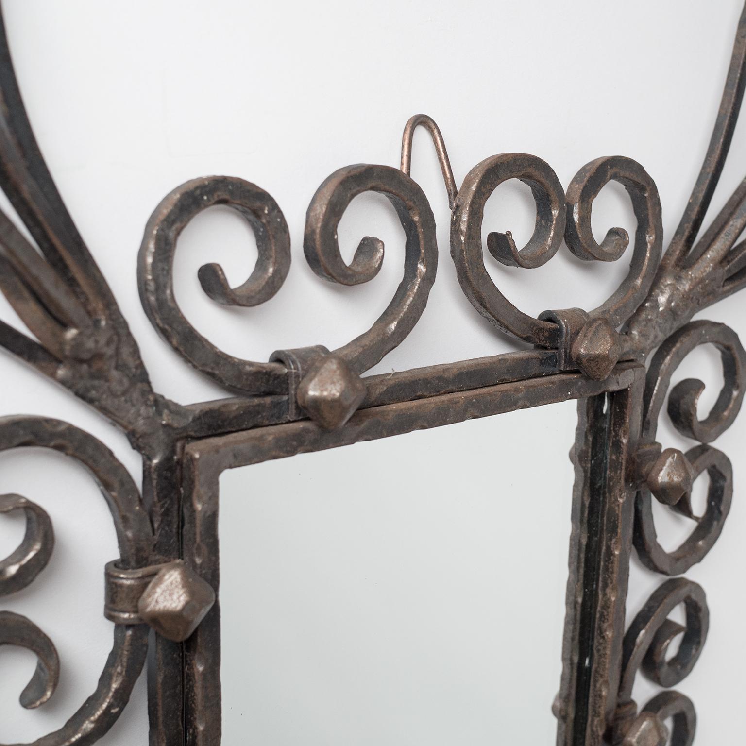 French Brutalist Mirror, circa 1970, Forged Iron For Sale 3