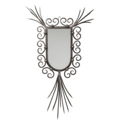 French Brutalist Mirror, circa 1970, Forged Iron