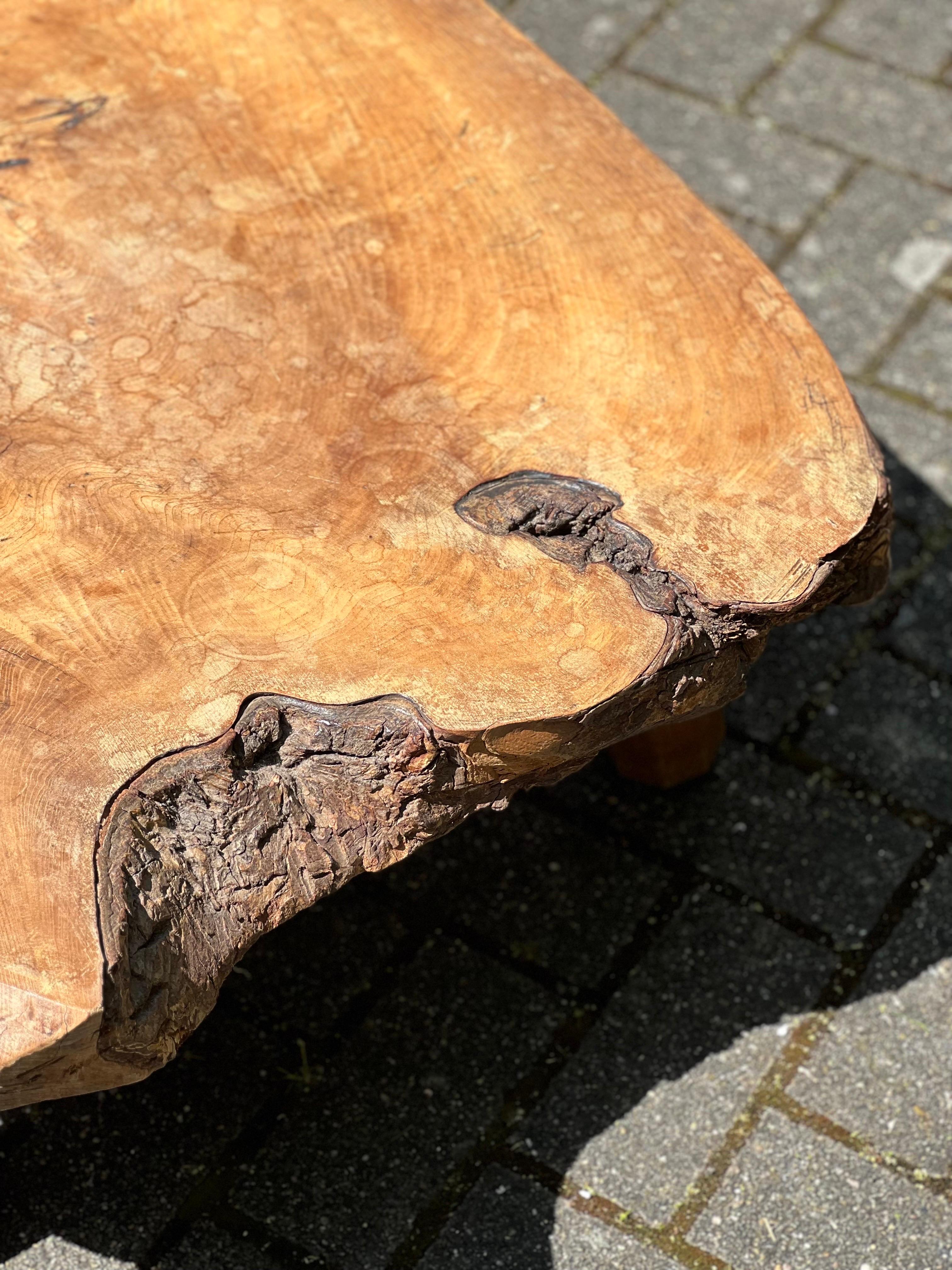 20th Century French Brutalist Oak Coffee Table, Freeform, 1950s, Handmade For Sale