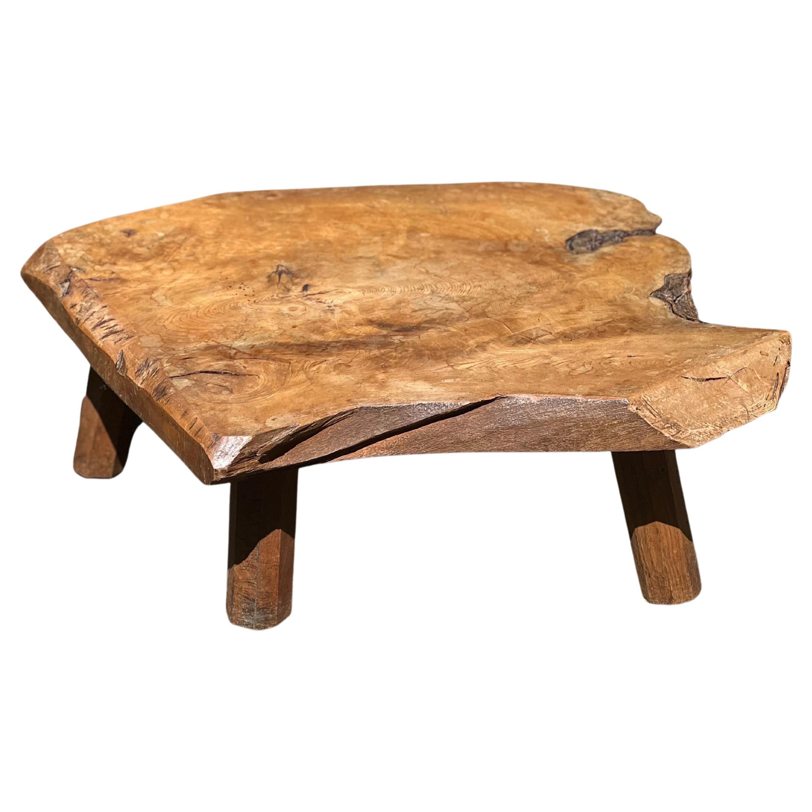 French Brutalist Oak Coffee Table, Freeform, 1950s, Handmade For Sale