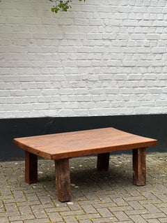 French Brutalist Oak Coffee Table, in the style of Pierre Chapo, 1950s, Handmade