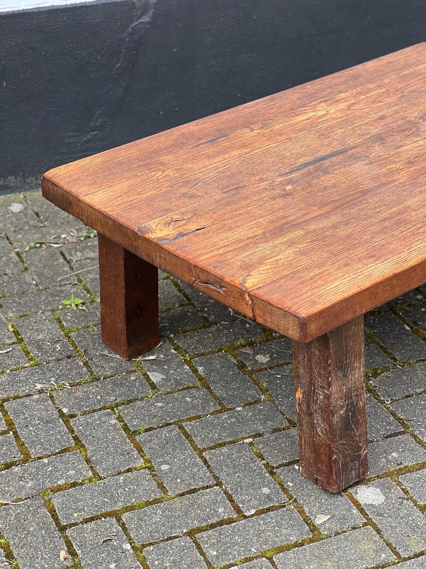 Hardwood French Brutalist Oak Coffee Table, in the style of Pierre Chapo, 1950s, Handmade For Sale