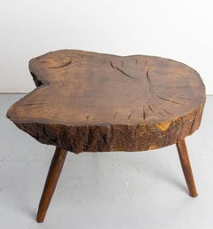 French Brutalist Oak Coffee Table Three Legs, circa 1960