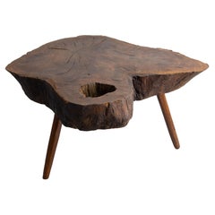 French Brutalist Oak Coffee Table Three Legs, circa 1960