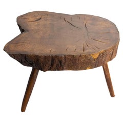 French Brutalist Oak Coffee Table Three Legs, circa 1960
