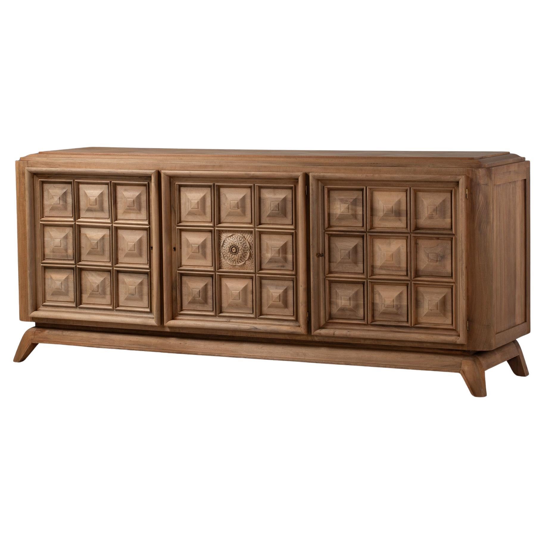 French Brutalist Oak Sideboard, 1940s