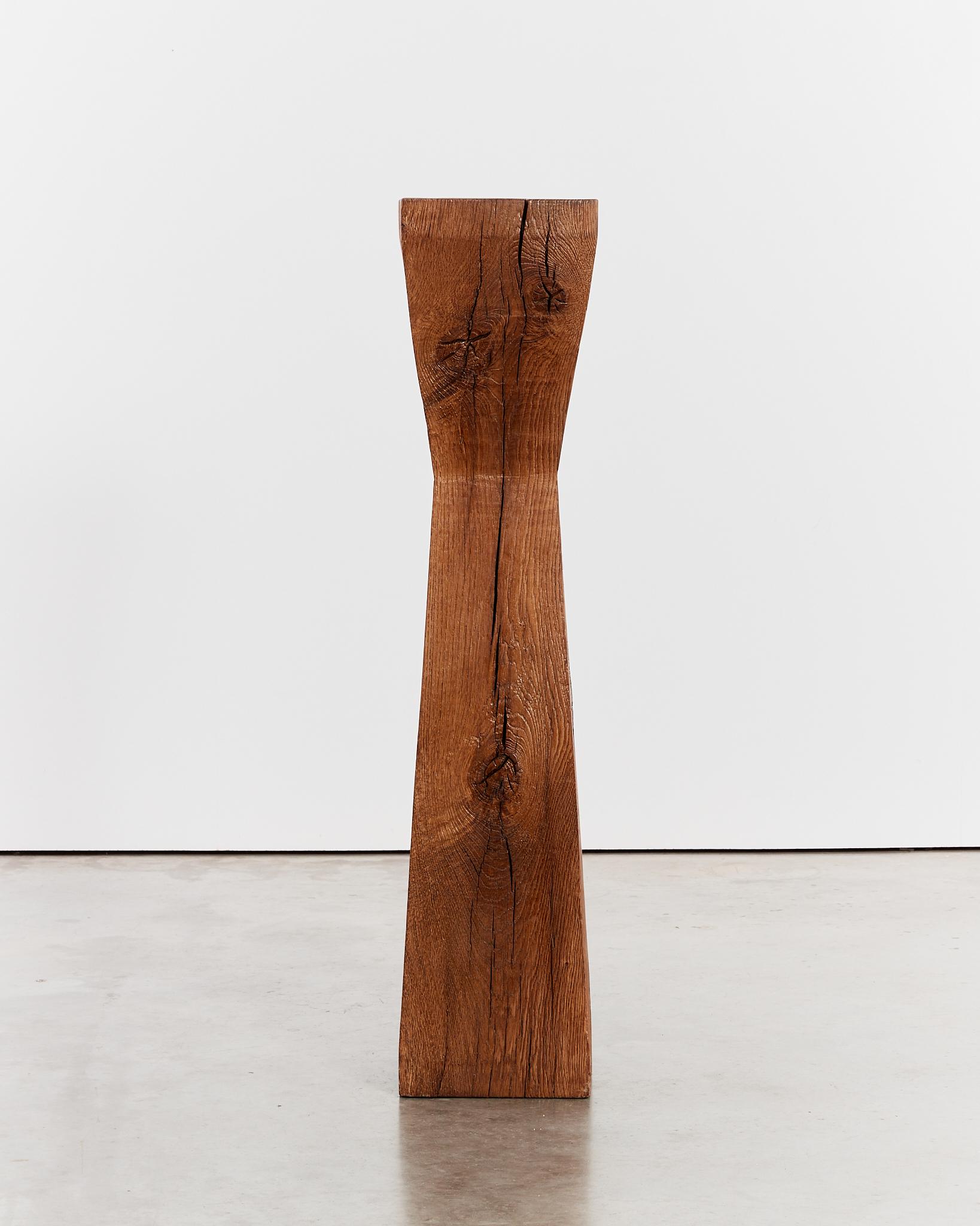 Brutalist French brutalist pinched waist oak plinth / pedestal Brancusi / wabi sabi style For Sale