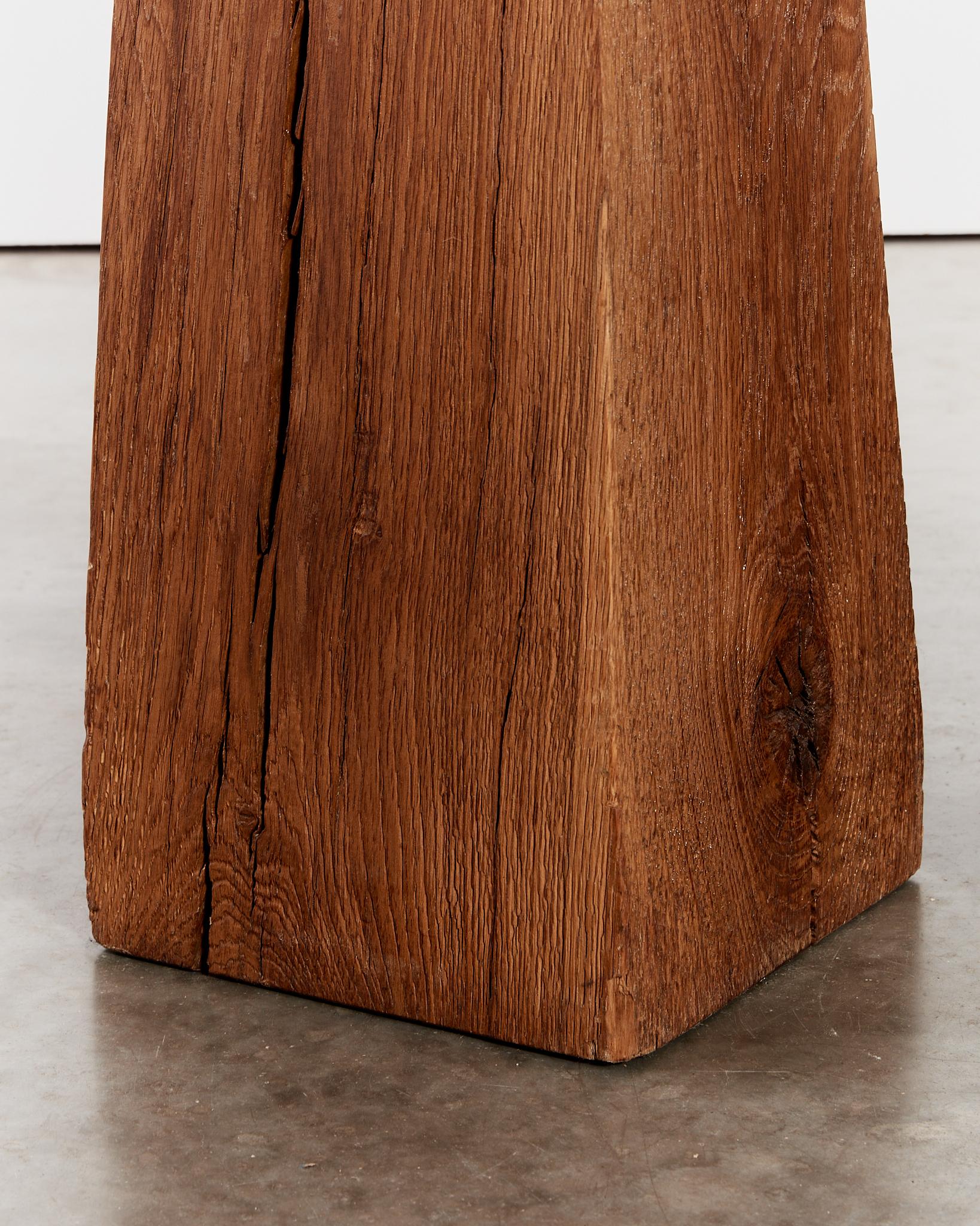 French brutalist pinched waist oak plinth / pedestal Brancusi / wabi sabi style In Good Condition For Sale In London, GB