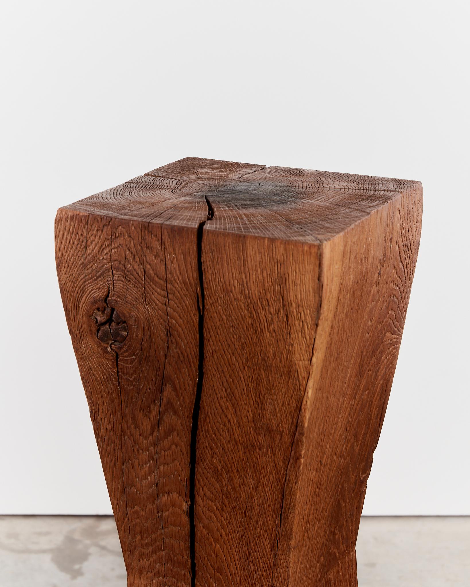 20th Century French brutalist pinched waist oak plinth / pedestal Brancusi / wabi sabi style For Sale